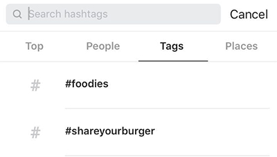 Exemplo de busca por hashtags no Instagram